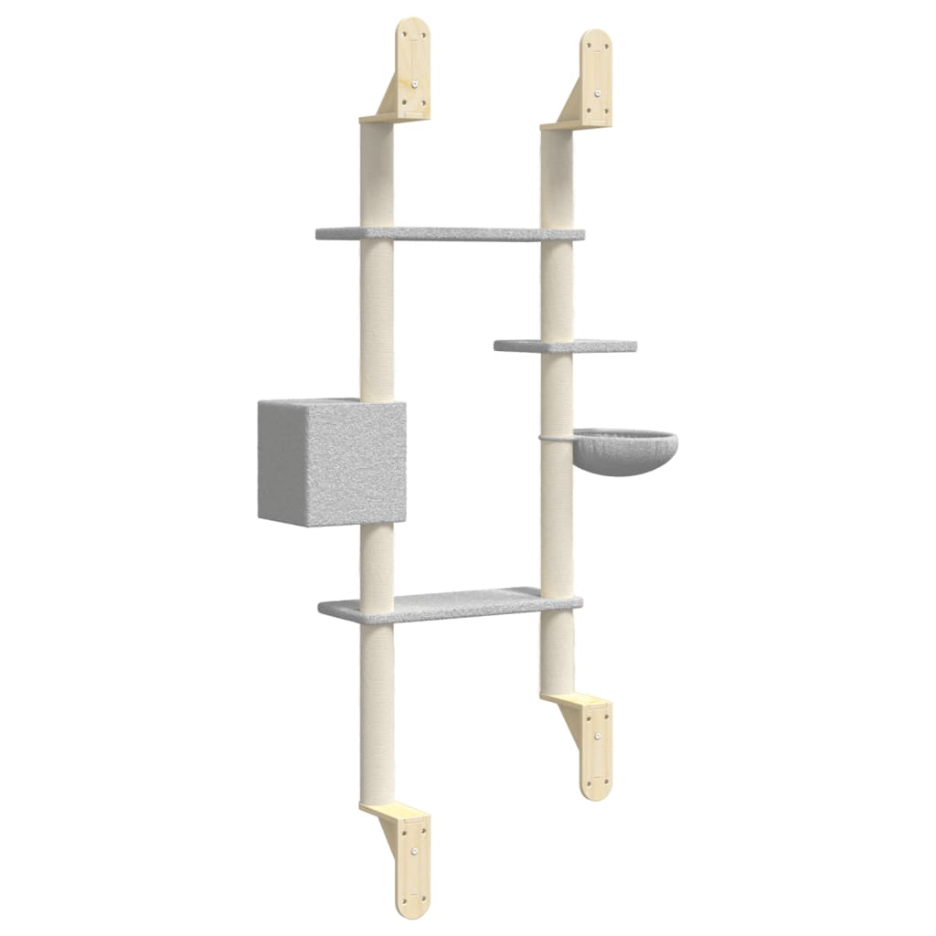 Wall-mounted Cat Tree with Scratching Post Light Grey 180 cm