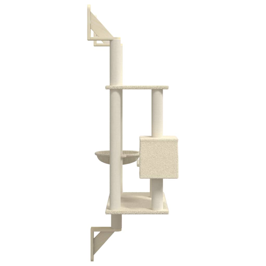 Wall-mounted Cat Tree with Scratching Post Cream 153 cm