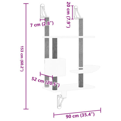 Wall-mounted Cat Tree with Scratching Post Cream 153 cm