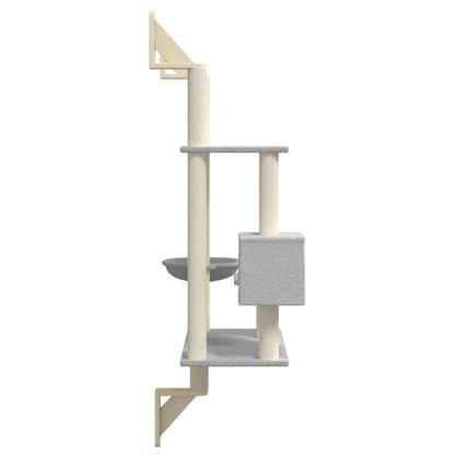 Wall-mounted Cat Tree with Scratching Post Light Grey 153 cm