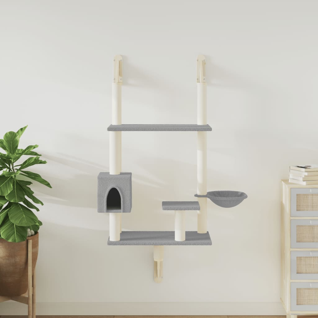 Wall-mounted Cat Tree with Scratching Post Light Grey 153 cm