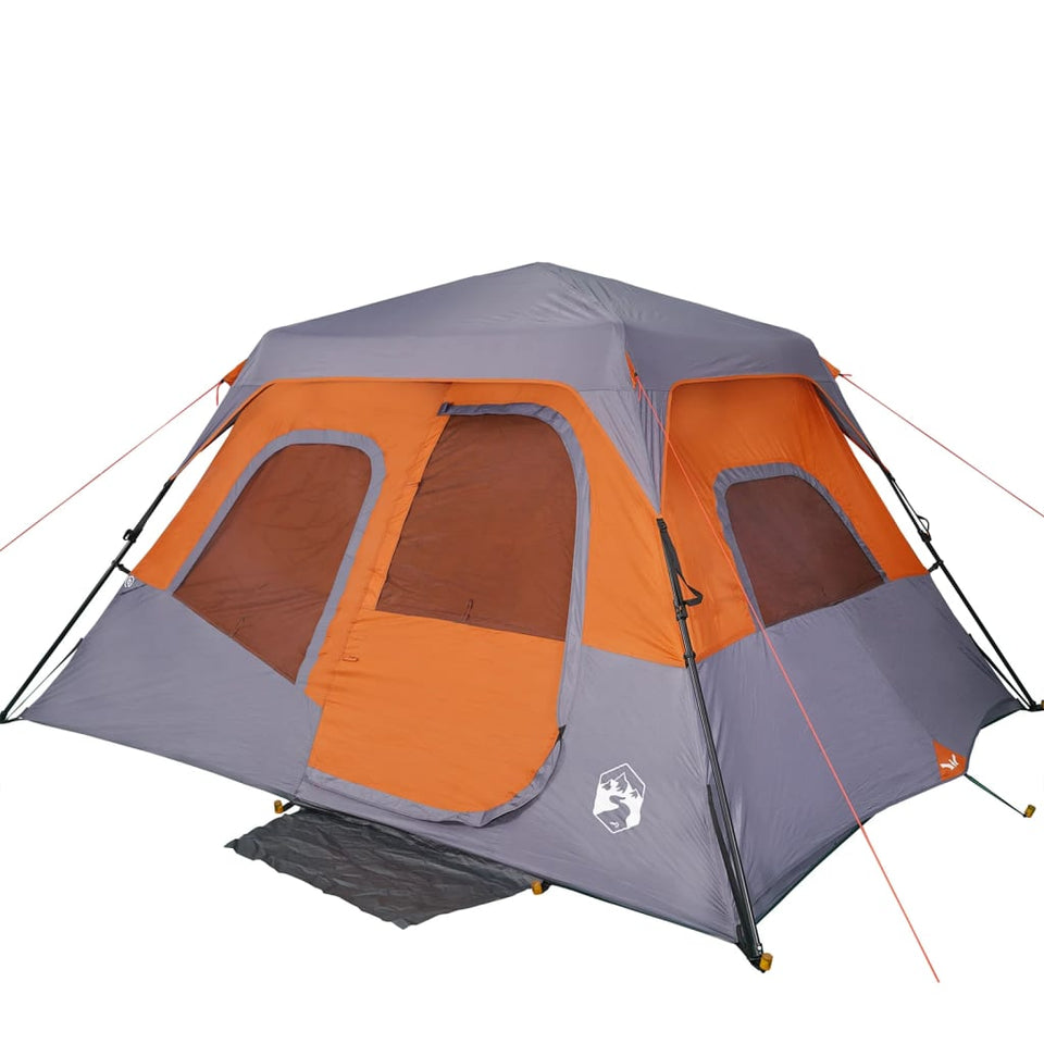 Family Tent 6-Person Grey and Orange Quick Release Waterproof