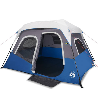Family Tent with LED 6-Person Light Blue Quick Release