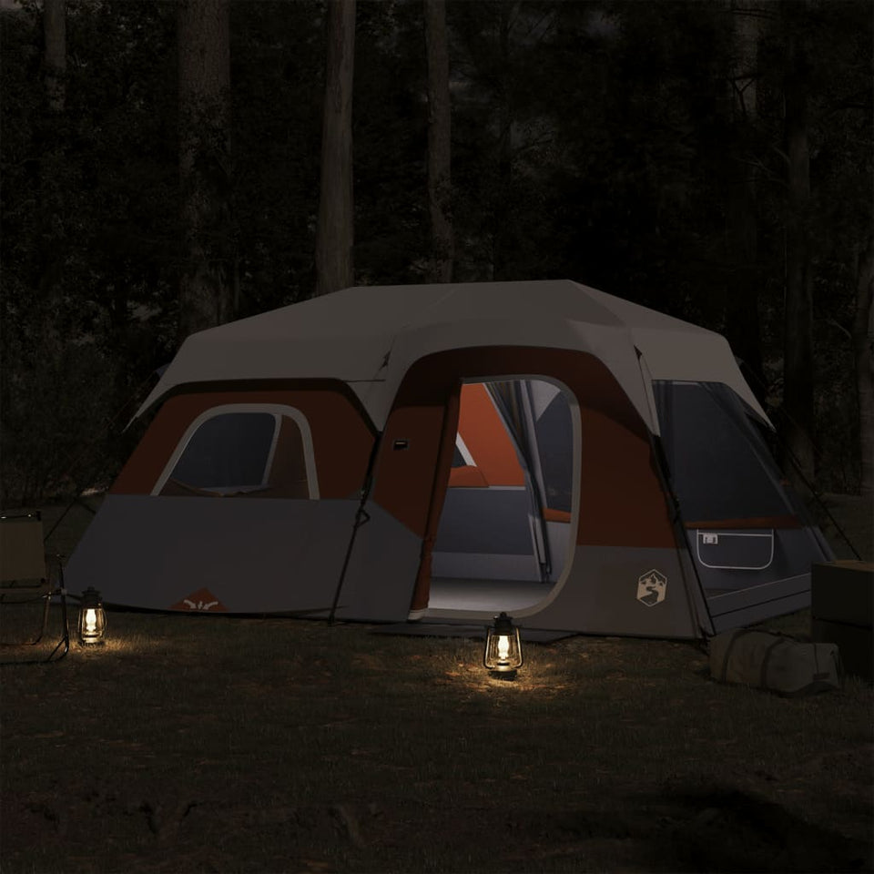 Family Tent with LED 9-Person Light Grey and Orange Quick Release