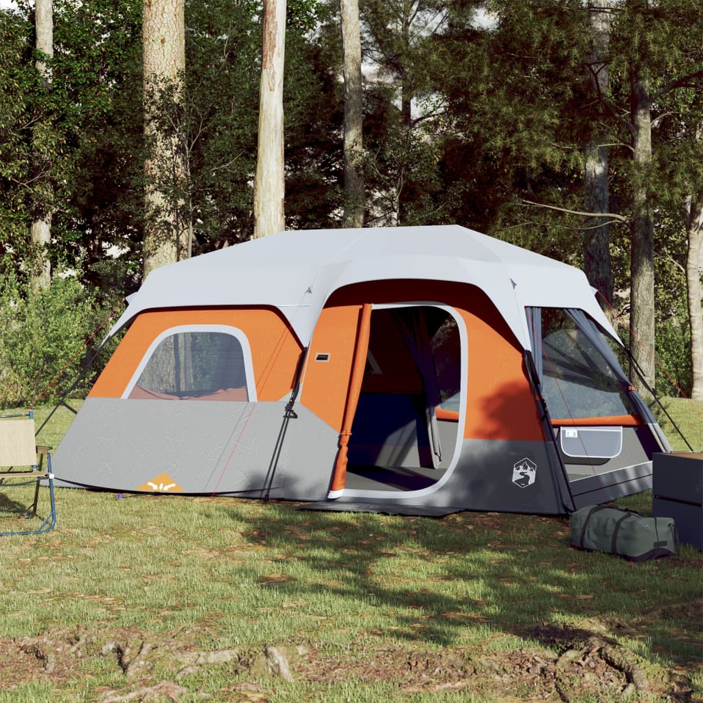 Family Tent with LED 9-Person Light Grey and Orange Quick Release