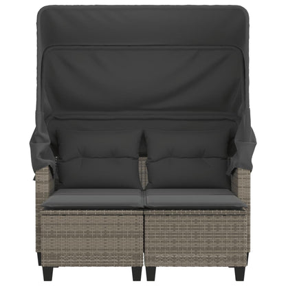 Patio Sofa 2-Seater with Canopy and Stools Gray Poly Rattan