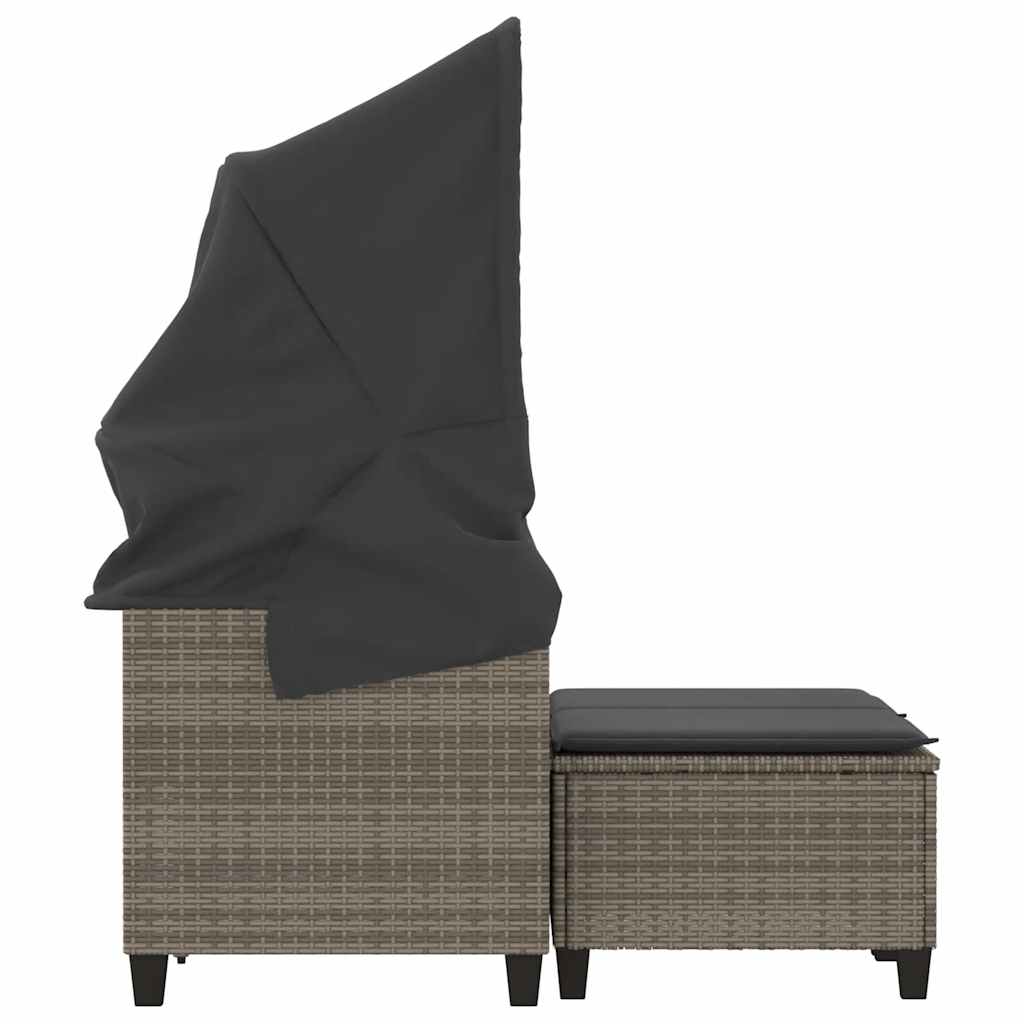 Patio Sofa 2-Seater with Canopy and Stools Gray Poly Rattan