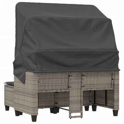 Patio Sofa 2-Seater with Canopy and Stools Gray Poly Rattan