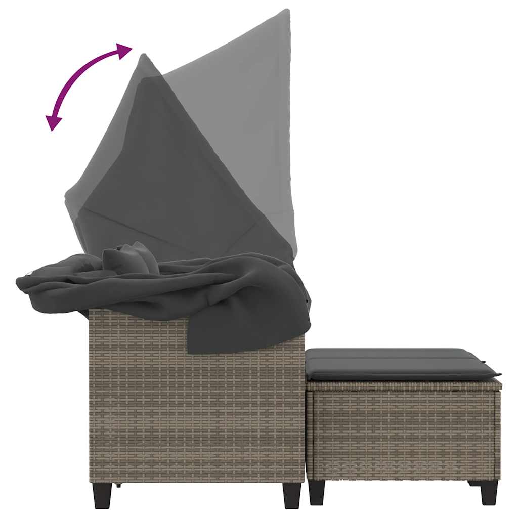 Patio Sofa 2-Seater with Canopy and Stools Gray Poly Rattan