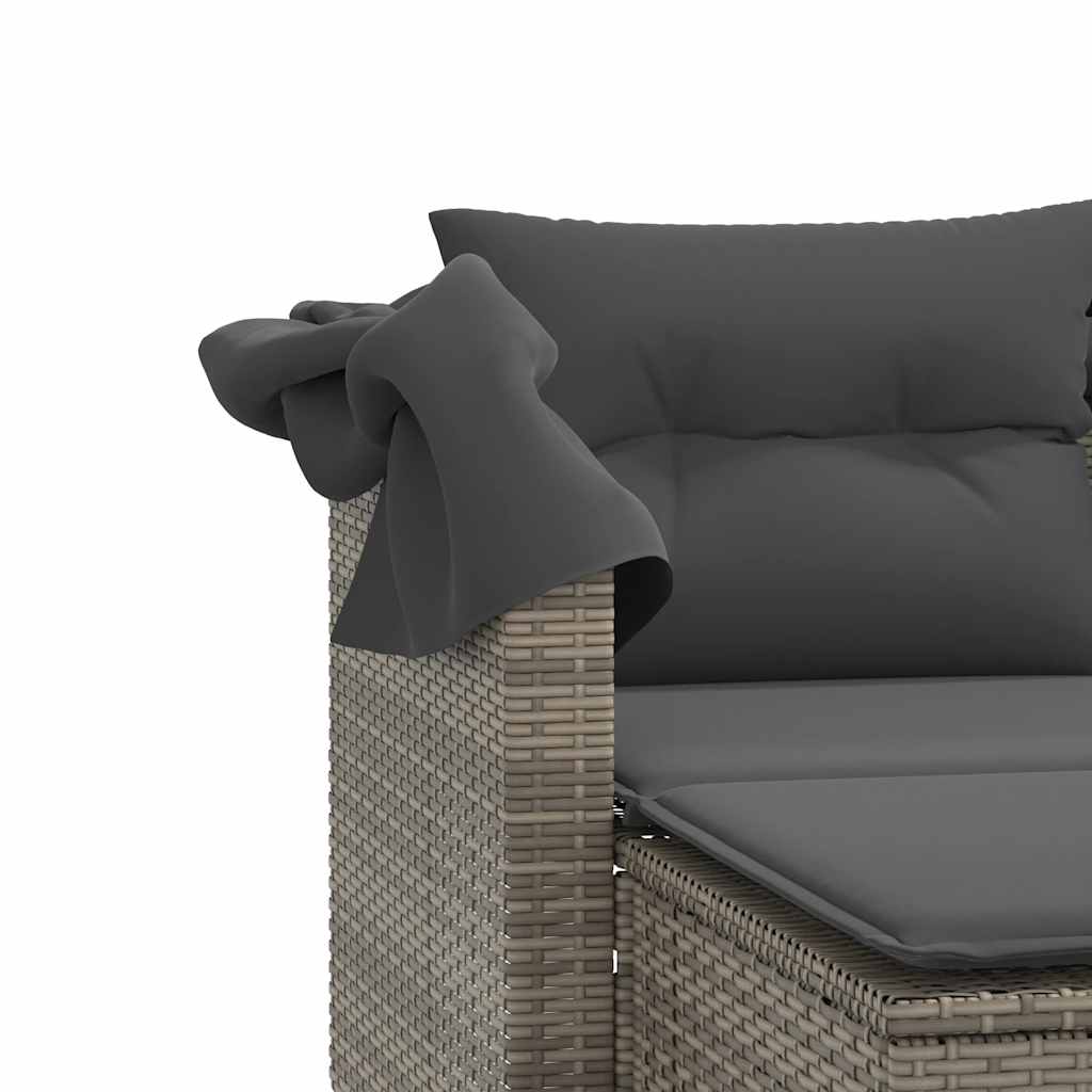 Patio Sofa 2-Seater with Canopy and Stools Gray Poly Rattan