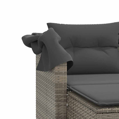 Patio Sofa 2-Seater with Canopy and Stools Gray Poly Rattan