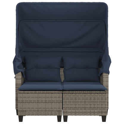 Patio Sofa 2-Seater with Canopy and Stools Gray Poly Rattan