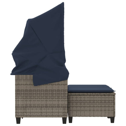Patio Sofa 2-Seater with Canopy and Stools Gray Poly Rattan