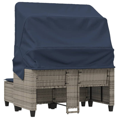Patio Sofa 2-Seater with Canopy and Stools Gray Poly Rattan