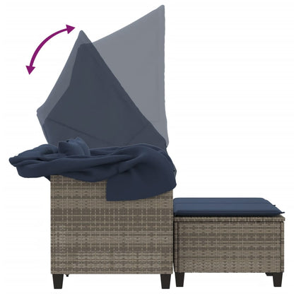 Patio Sofa 2-Seater with Canopy and Stools Gray Poly Rattan