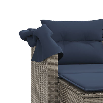 Patio Sofa 2-Seater with Canopy and Stools Gray Poly Rattan