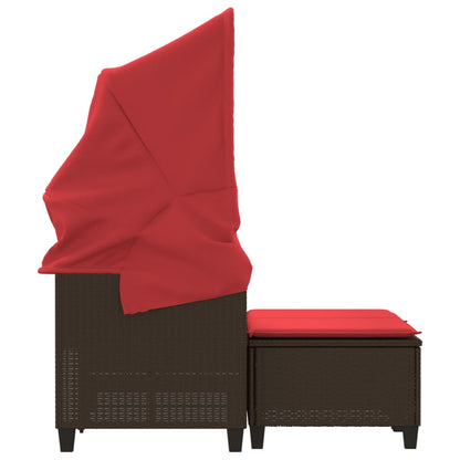 Patio Sofa 2-Seater with Canopy and Stools Brown Poly Rattan