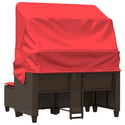 Patio Sofa 2-Seater with Canopy and Stools Brown Poly Rattan