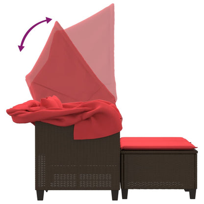 Patio Sofa 2-Seater with Canopy and Stools Brown Poly Rattan