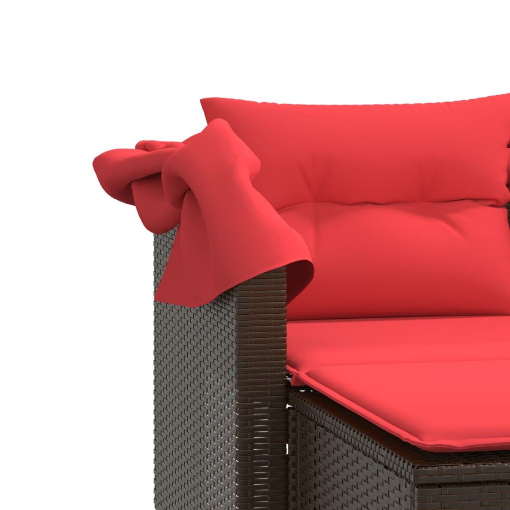 Patio Sofa 2-Seater with Canopy and Stools Brown Poly Rattan