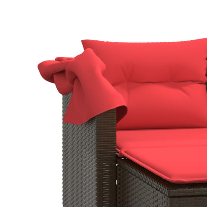 Patio Sofa 2-Seater with Canopy and Stools Brown Poly Rattan