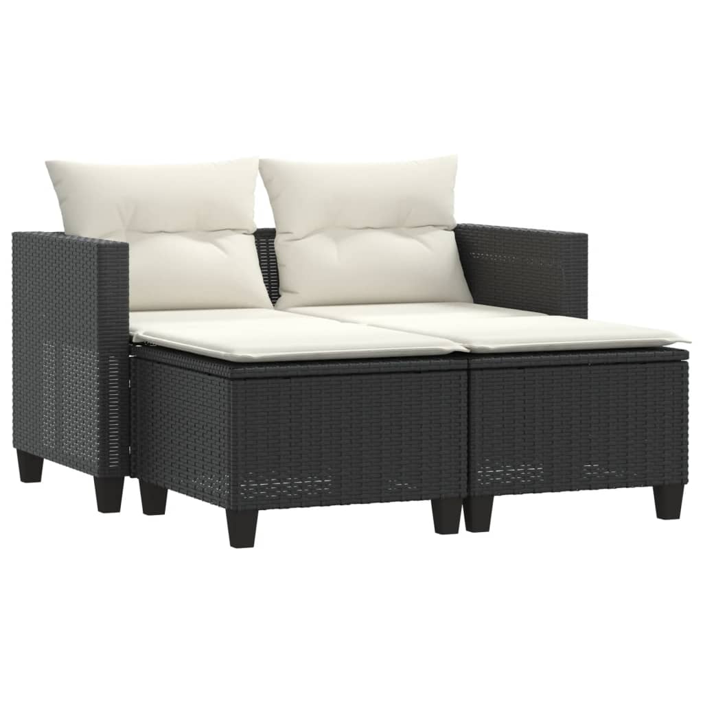 Patio Sofa 2-Seater with Stools Black Poly Rattan
