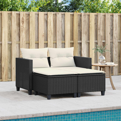 Patio Sofa 2-Seater with Stools Black Poly Rattan