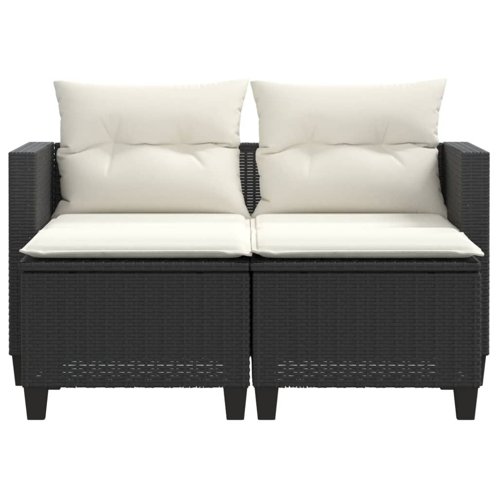 Patio Sofa 2-Seater with Stools Black Poly Rattan