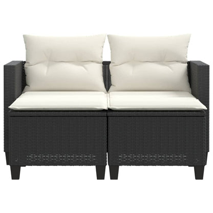 Patio Sofa 2-Seater with Stools Black Poly Rattan