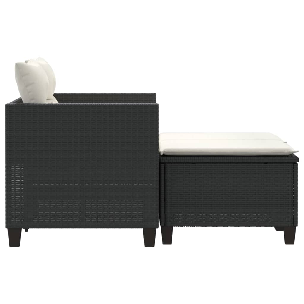 Patio Sofa 2-Seater with Stools Black Poly Rattan