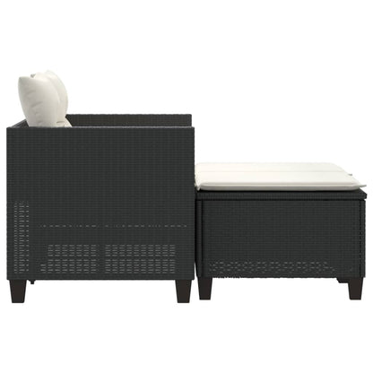 Patio Sofa 2-Seater with Stools Black Poly Rattan