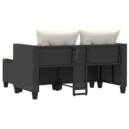 Patio Sofa 2-Seater with Stools Black Poly Rattan