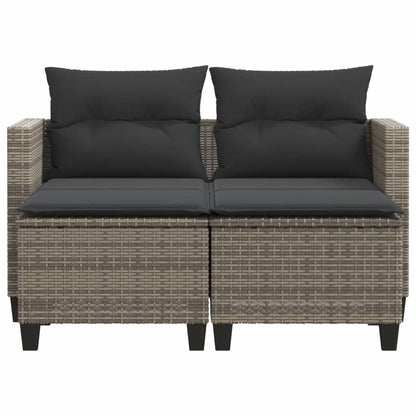 Patio Sofa 2-Seater with Stools Gray Poly Rattan