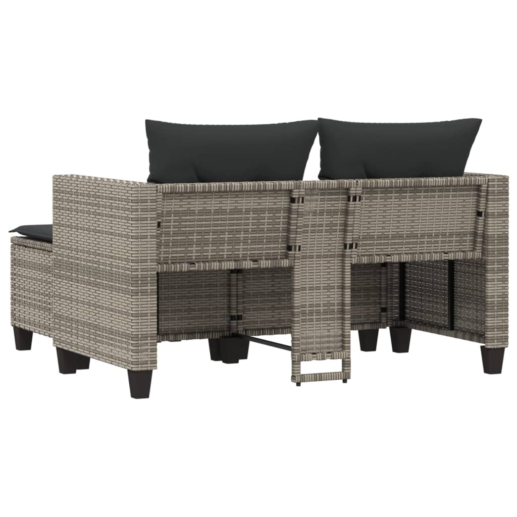 Patio Sofa 2-Seater with Stools Gray Poly Rattan