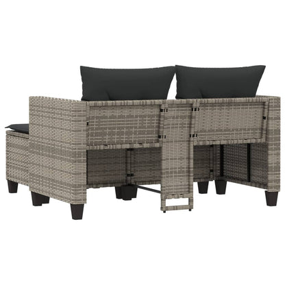Patio Sofa 2-Seater with Stools Gray Poly Rattan