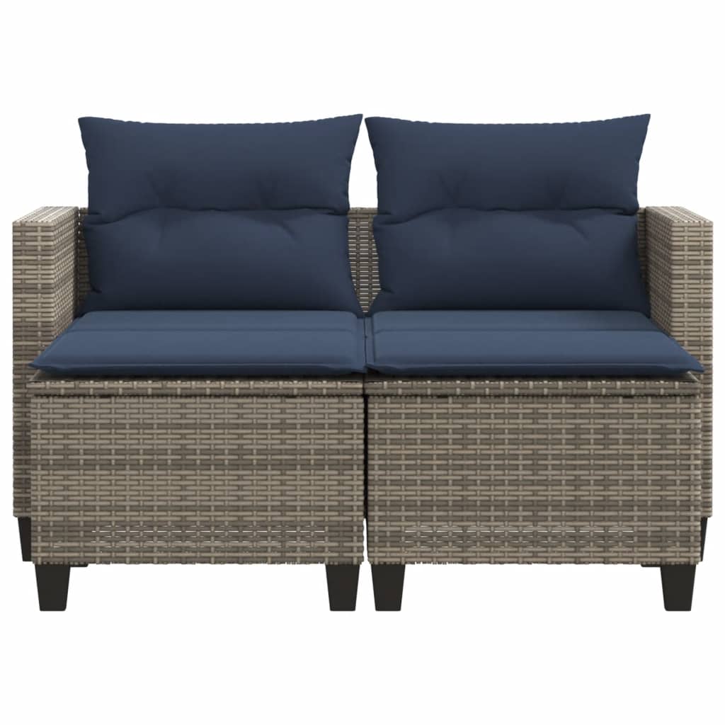 Patio Sofa 2-Seater with Stools Gray Poly Rattan