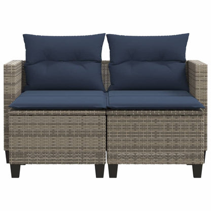 Patio Sofa 2-Seater with Stools Gray Poly Rattan