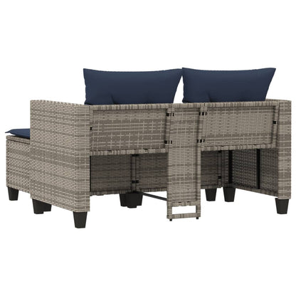 Patio Sofa 2-Seater with Stools Gray Poly Rattan