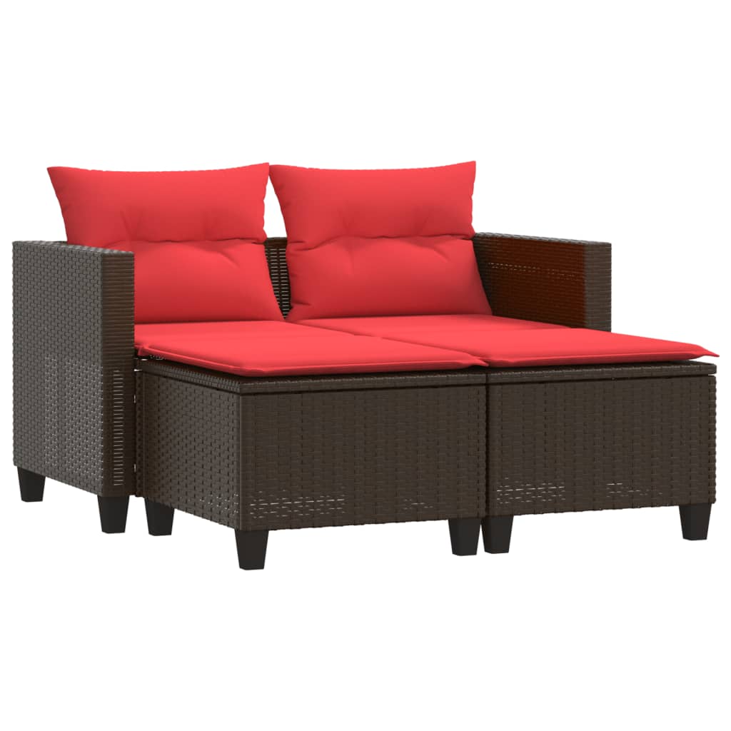 Patio Sofa 2-Seater with Stools Brown Poly Rattan