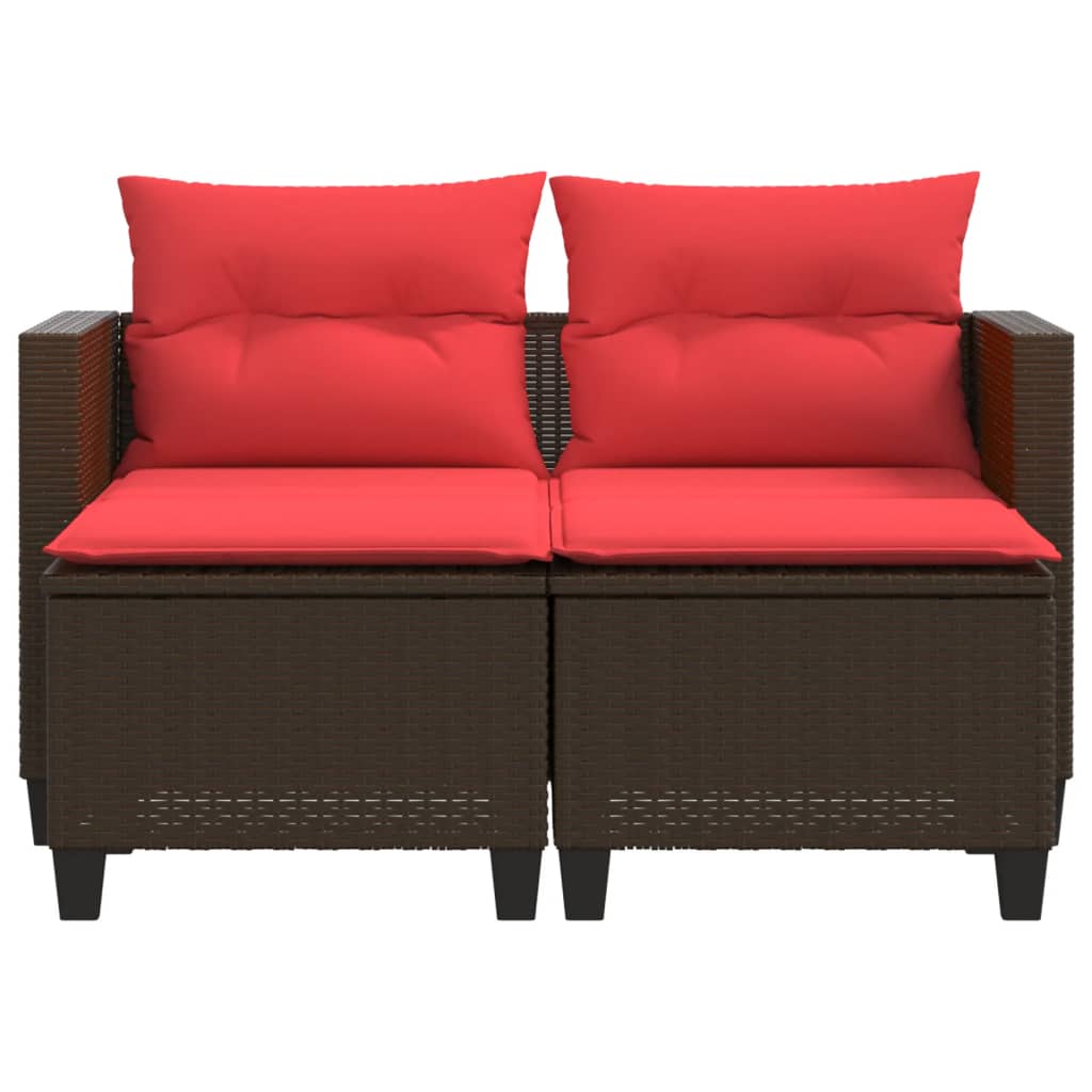 Patio Sofa 2-Seater with Stools Brown Poly Rattan