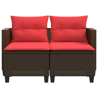 Patio Sofa 2-Seater with Stools Brown Poly Rattan