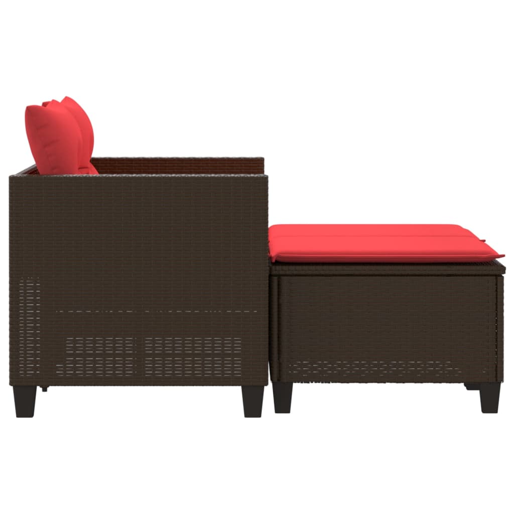 Patio Sofa 2-Seater with Stools Brown Poly Rattan