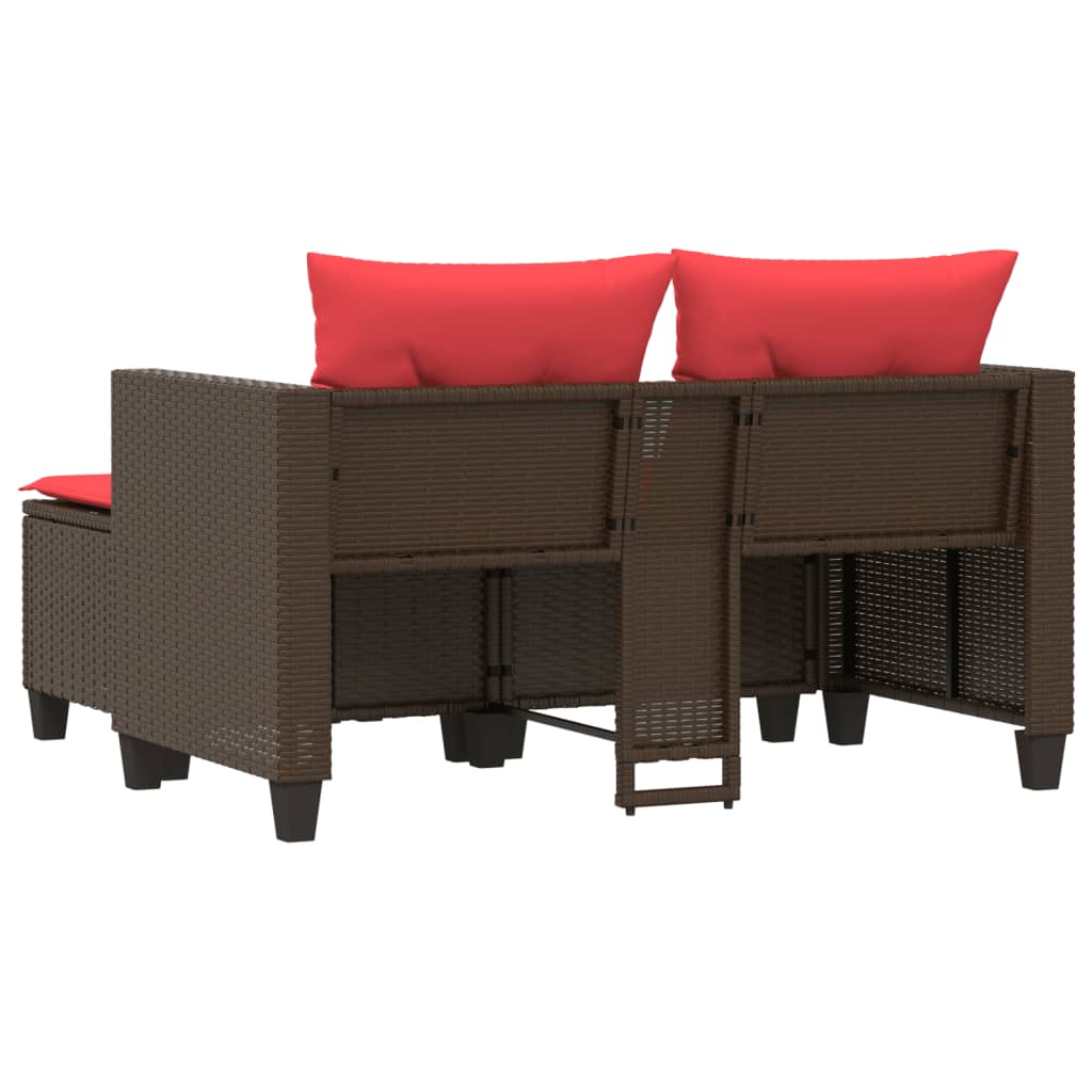 Patio Sofa 2-Seater with Stools Brown Poly Rattan