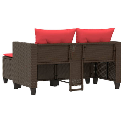 Patio Sofa 2-Seater with Stools Brown Poly Rattan
