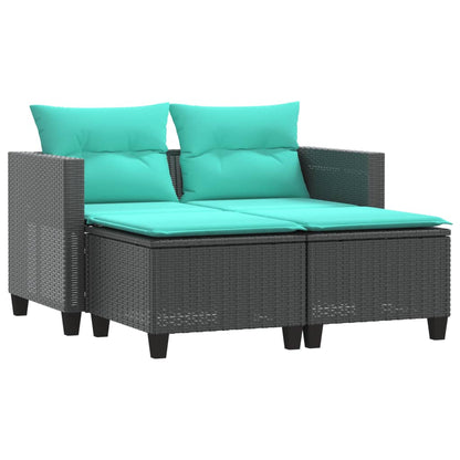Patio Sofa 2-Seater with Stools Black Poly Rattan