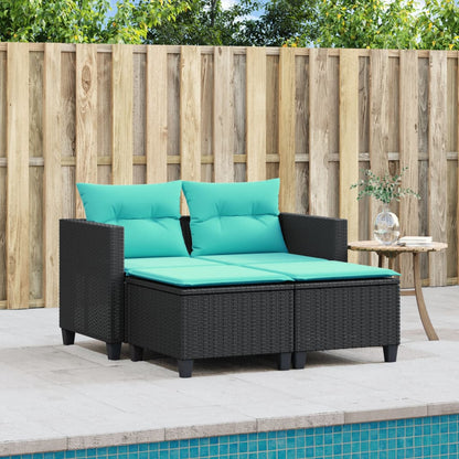 Patio Sofa 2-Seater with Stools Black Poly Rattan