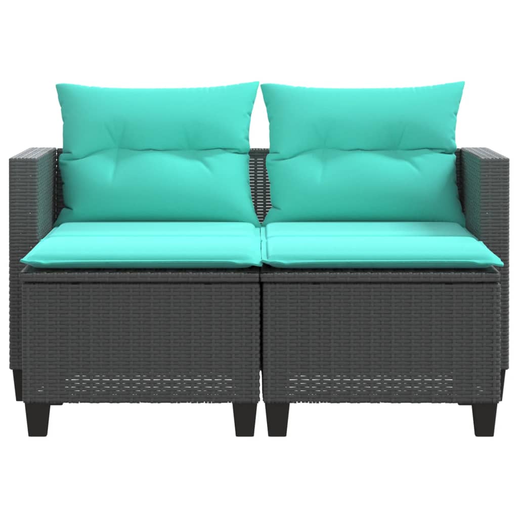 Patio Sofa 2-Seater with Stools Black Poly Rattan