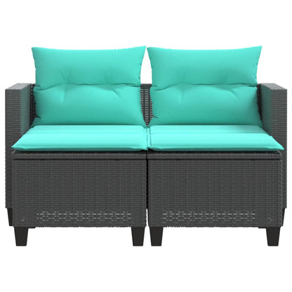 Patio Sofa 2-Seater with Stools Black Poly Rattan