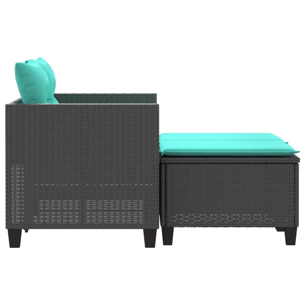 Patio Sofa 2-Seater with Stools Black Poly Rattan