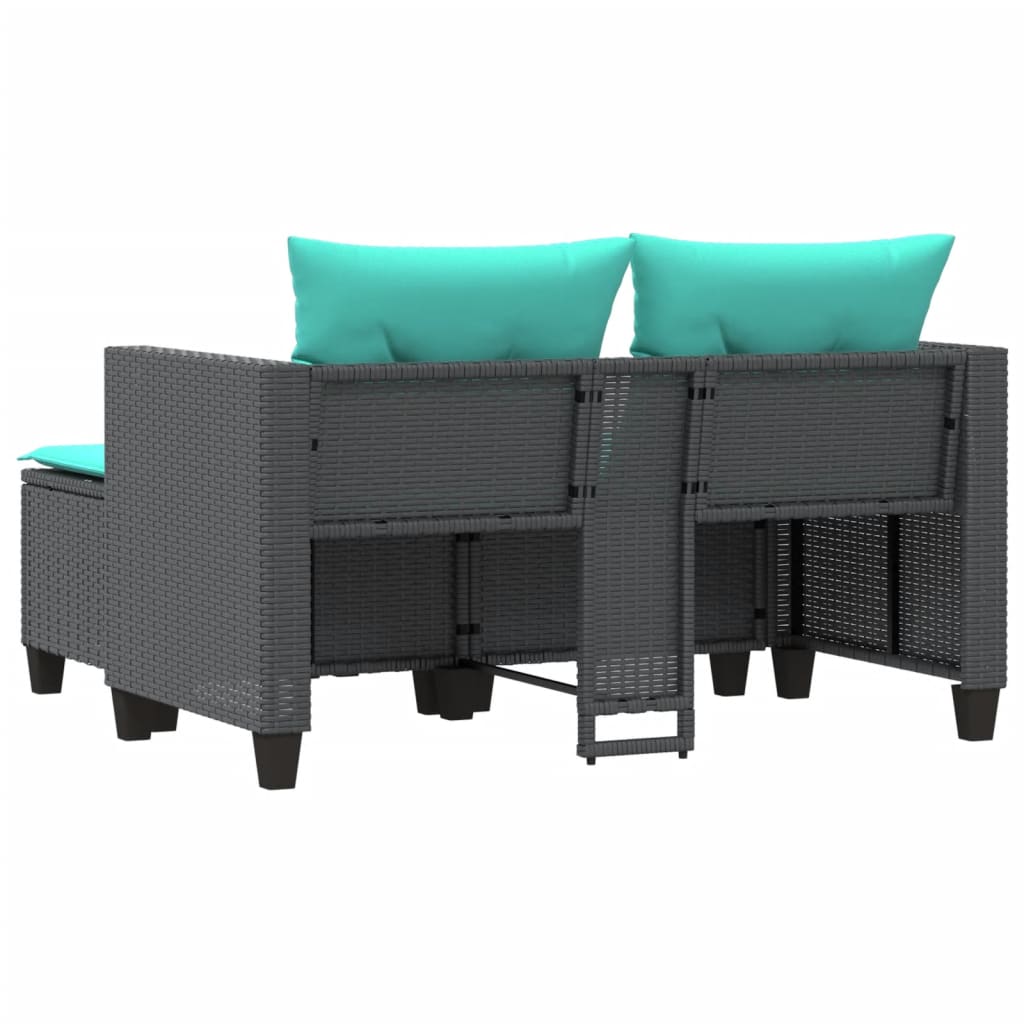 Patio Sofa 2-Seater with Stools Black Poly Rattan